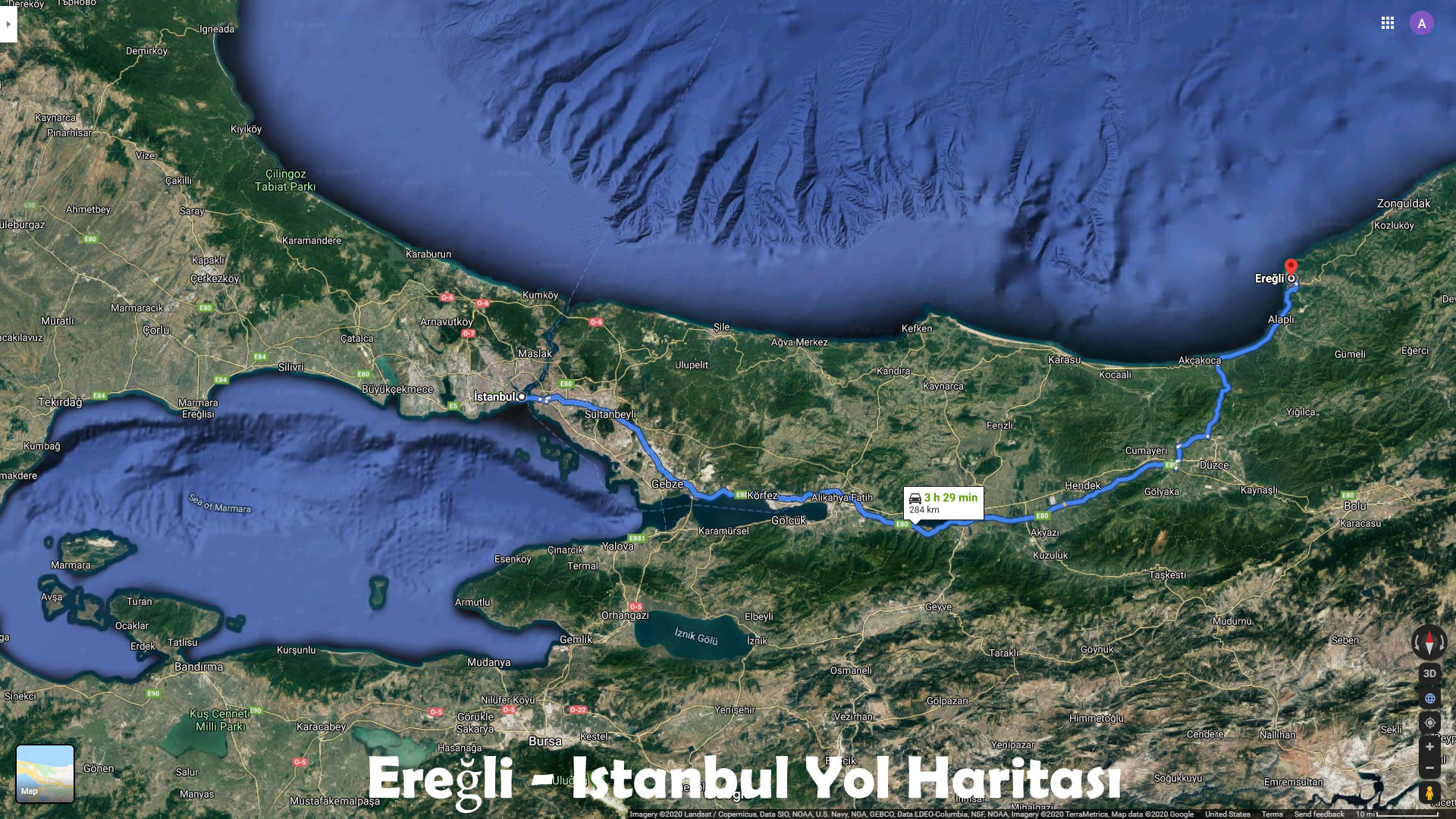 Eregli - Istanbul Road Map